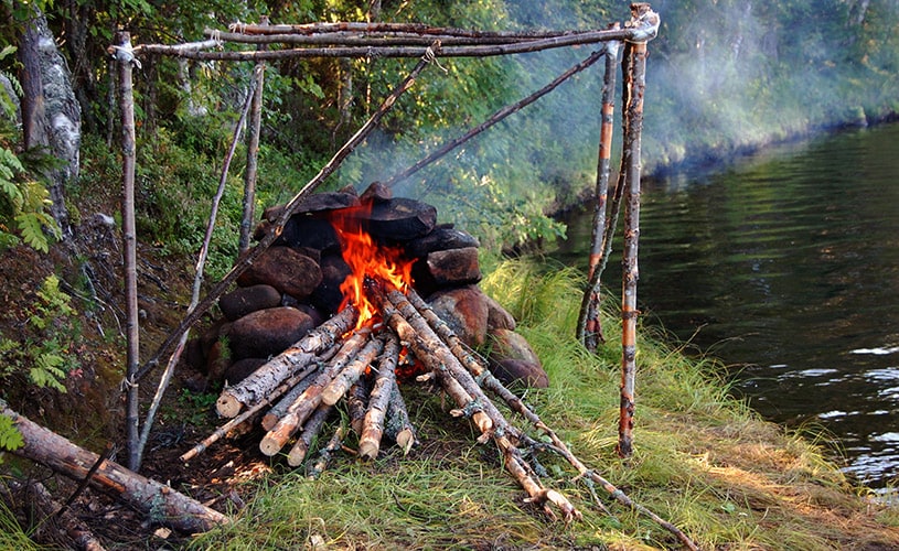 Campfire in the taiga